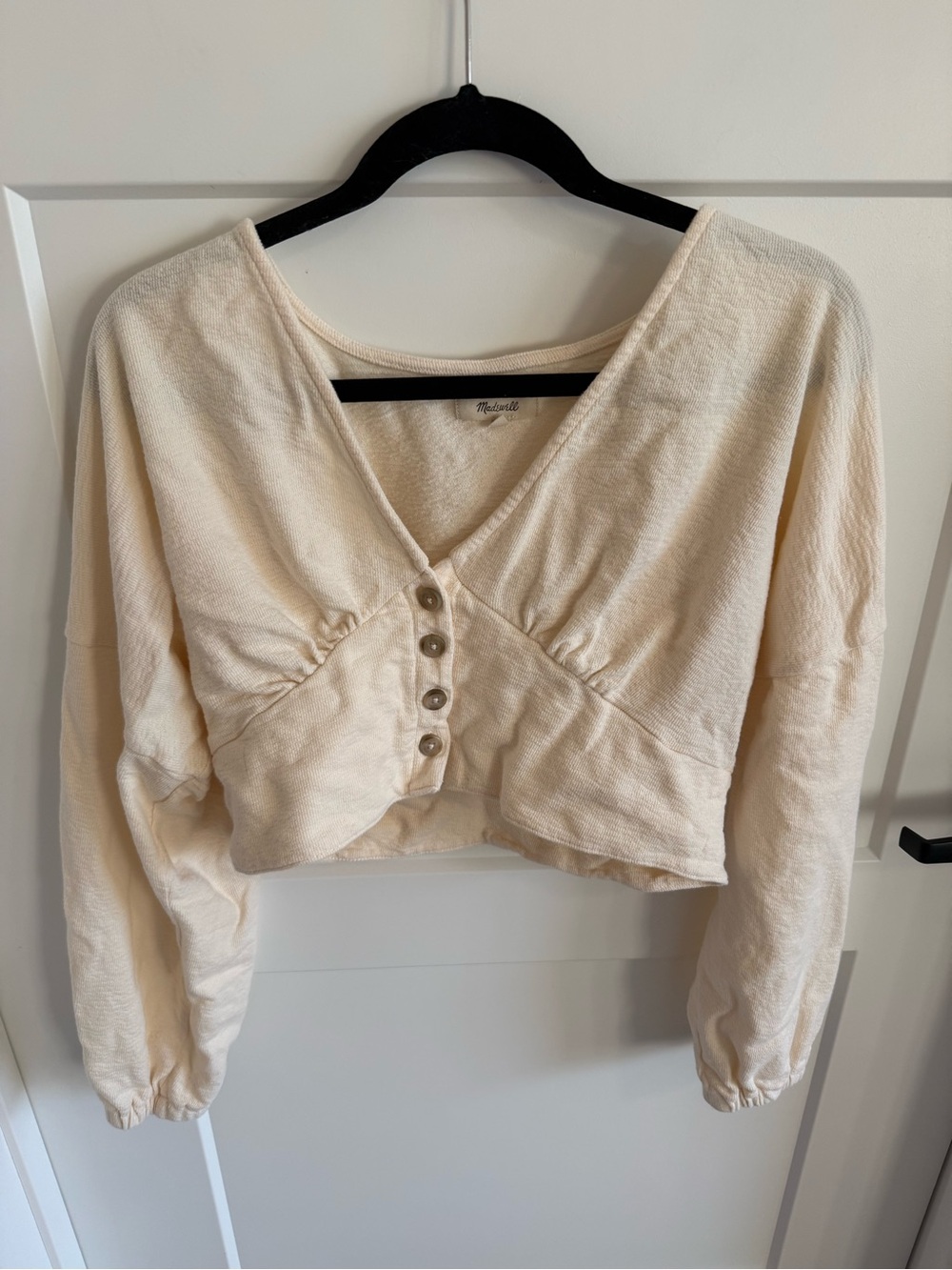 Madewell Cropped Button Front Top Women’s Large Ivory Cream 100% Cotton Boho